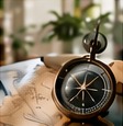 Brass compass on a map